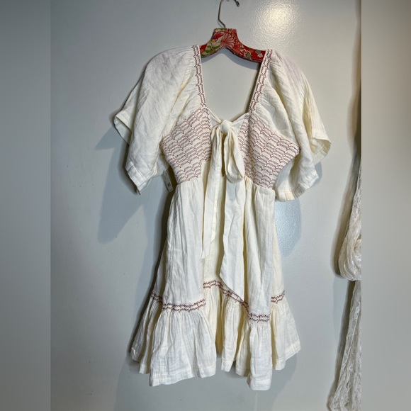 Free People Easy to Love Mini Dress Smocked Cute Romantic Babydoll - Picture 5 of 7